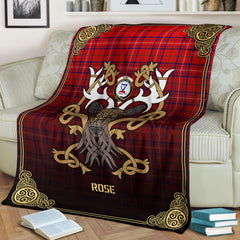 Rose Modern Tartan Crest Premium Blanket - Celtic Stag style