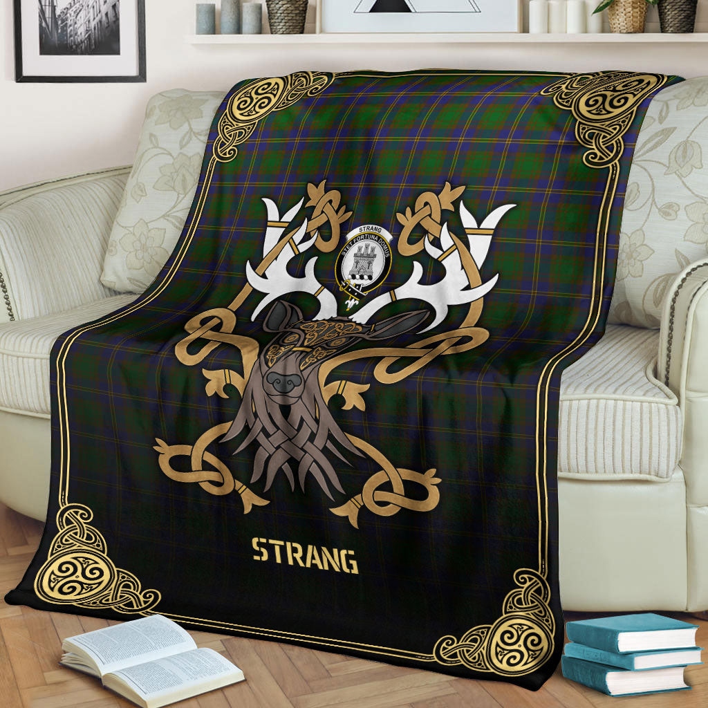 Strang (or Strange) Tartan Crest Premium Blanket - Celtic Stag style