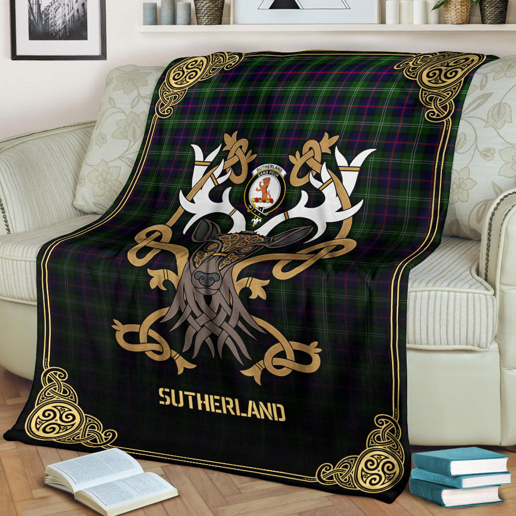 Sutherland Modern Tartan Crest Premium Blanket - Celtic Stag style