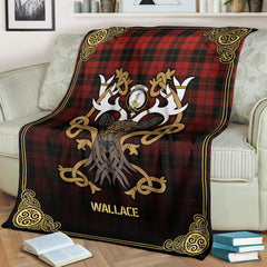 Wallace Weathered Tartan Crest Premium Blanket - Celtic Stag style