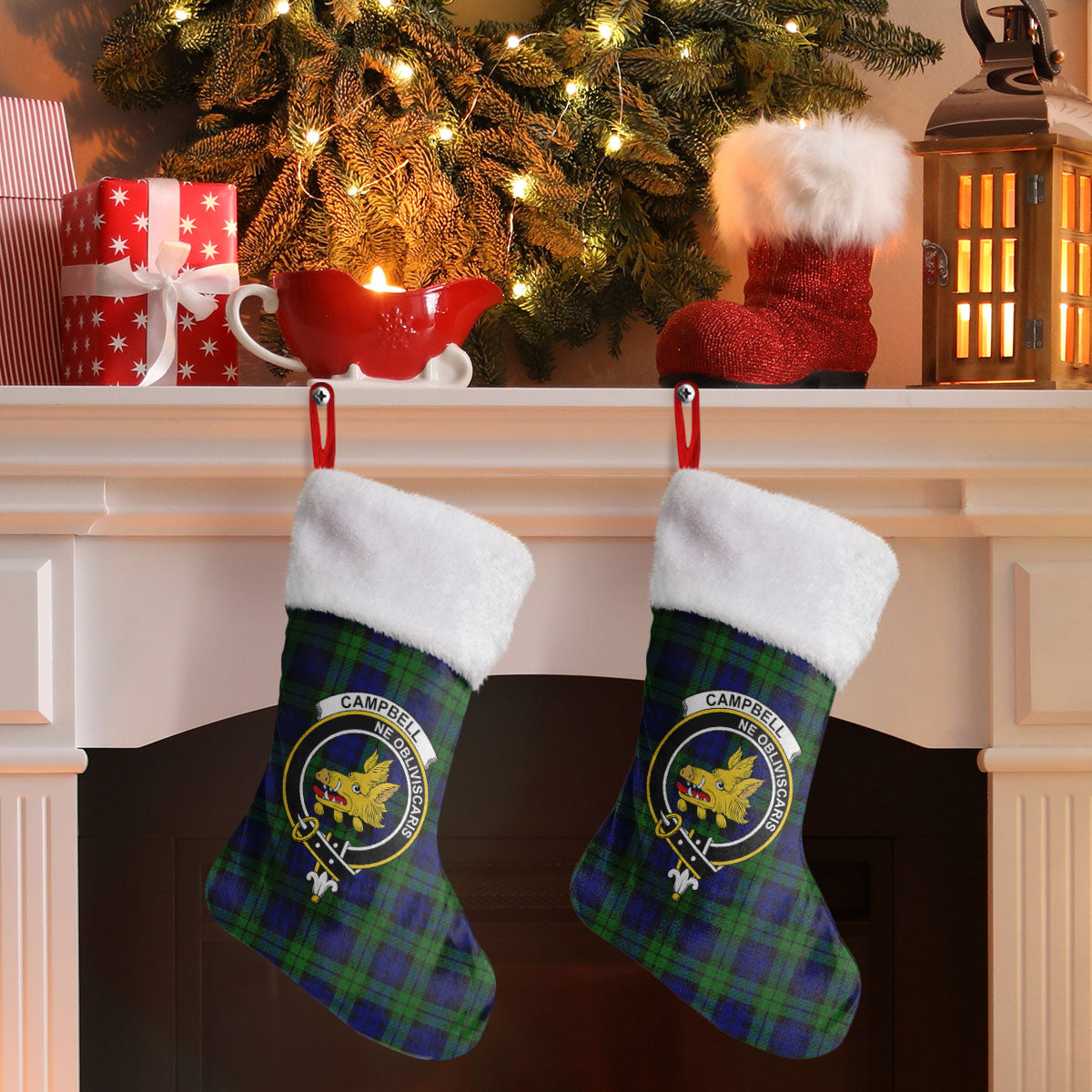 Campbell Modern Tartan Crest Christmas Stocking