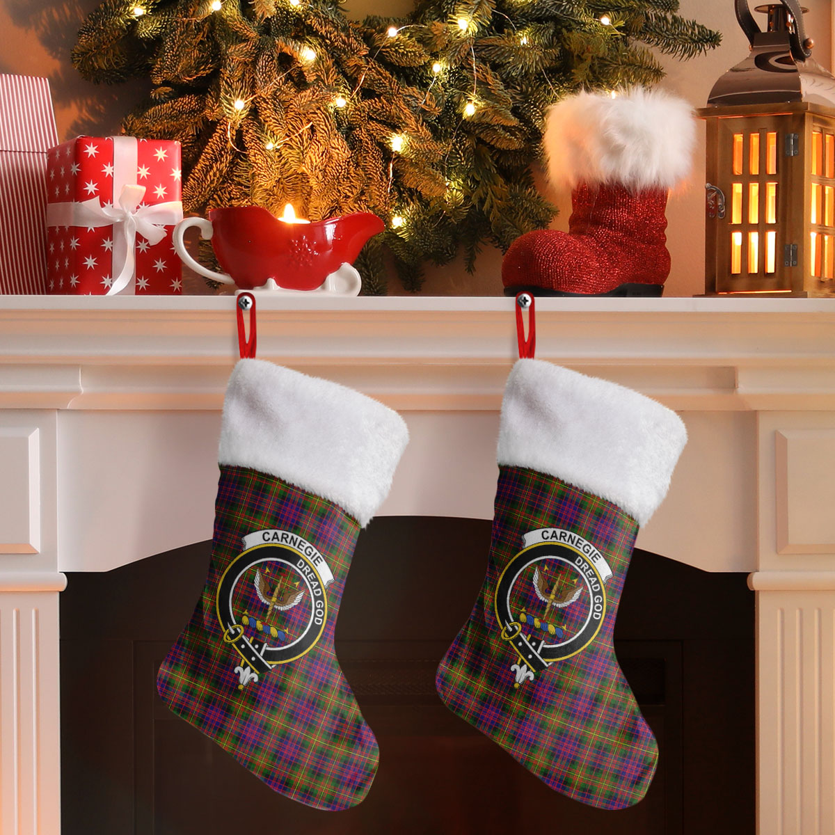 Carnegie Modern Tartan Crest Christmas Stocking