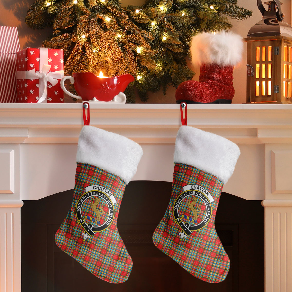 Chattan Tartan Crest Christmas Stocking