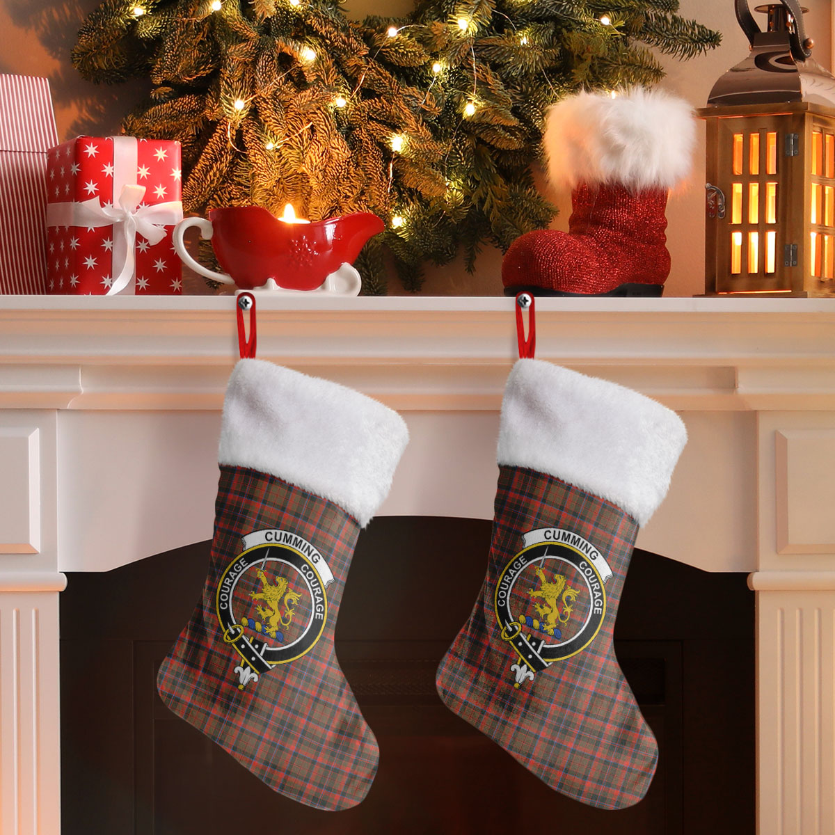 Cumming Hunting Weathered Tartan Crest Christmas Stocking