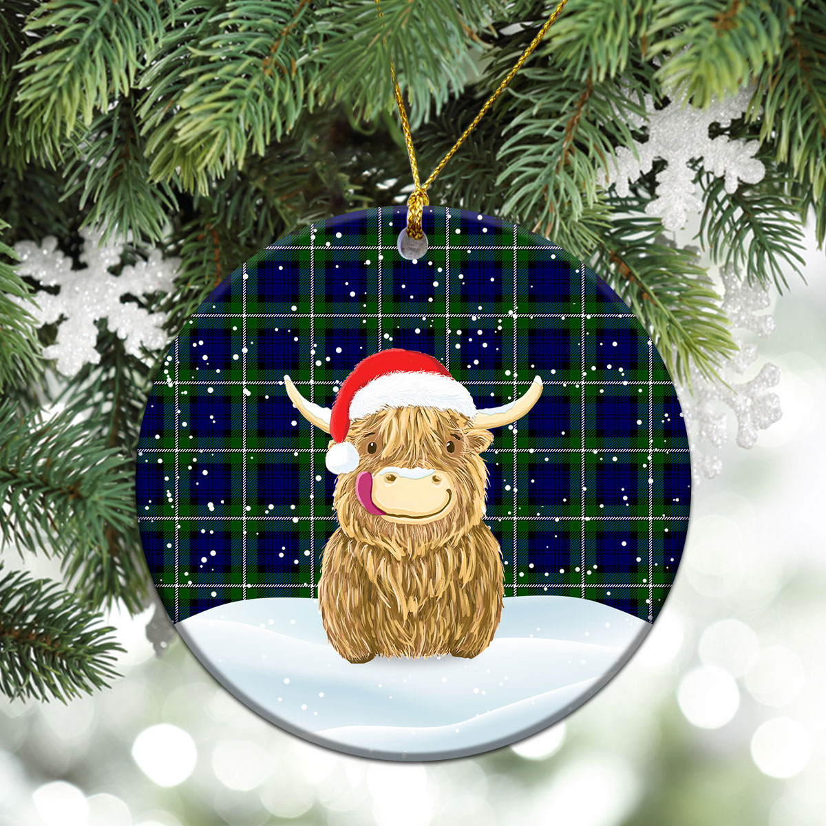 Bannerman Tartan Christmas Ceramic Ornament - Highland Cows Style