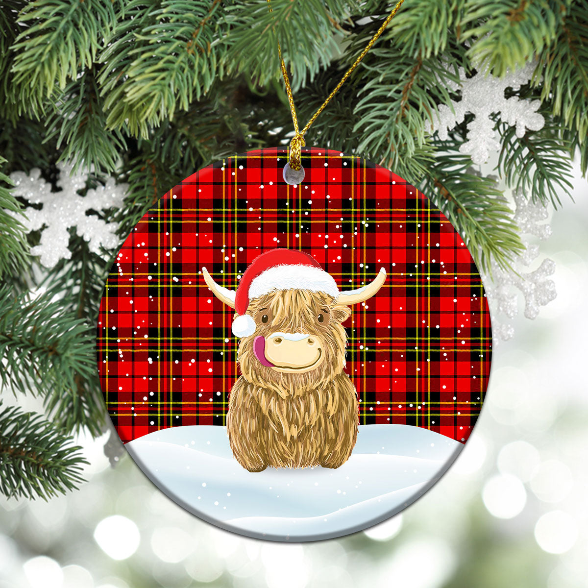 Brodie Modern Tartan Christmas Ceramic Ornament - Highland Cows Style