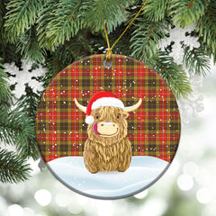 Buchanan Old Set Weathered Tartan Christmas Ceramic Ornament - Highland Cows Style