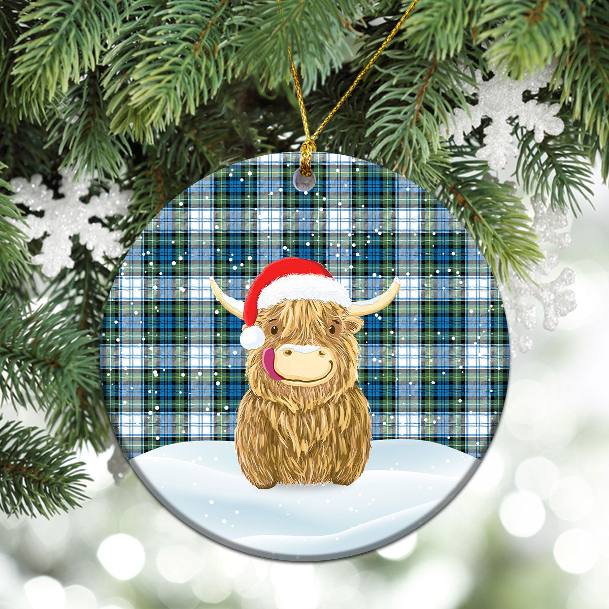 Campbell Dress Ancient Tartan Christmas Ceramic Ornament - Highland Cows Style