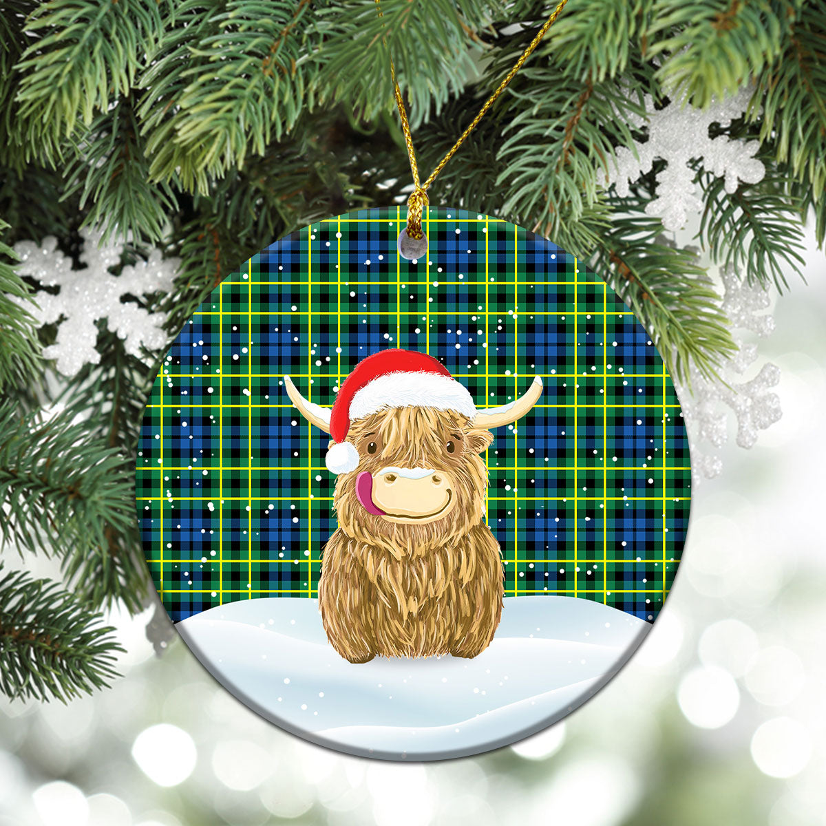 Campbell of Breadalbane Ancient Tartan Christmas Ceramic Ornament - Highland Cows Style