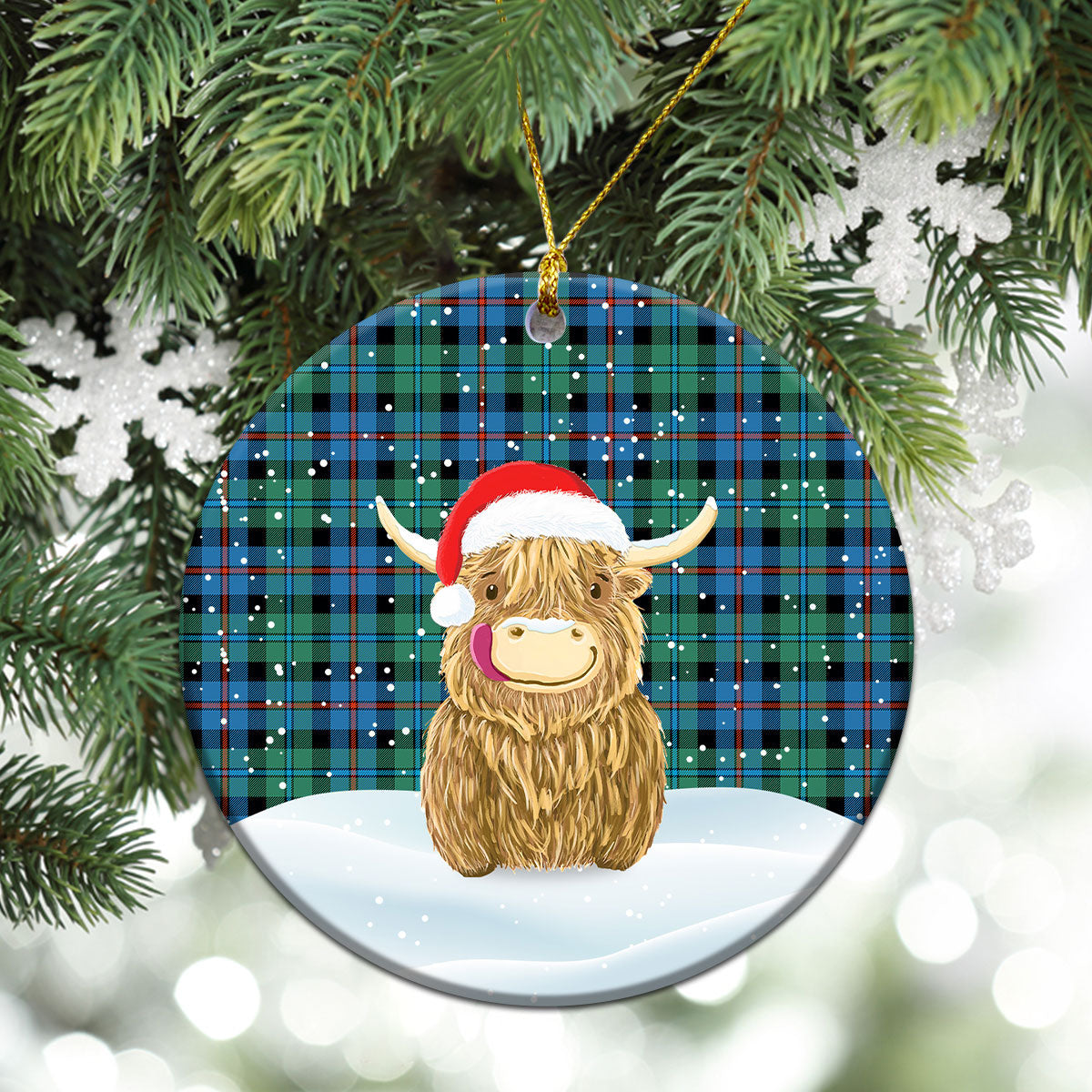 Campbell of Cawdor Ancient Tartan Christmas Ceramic Ornament - Highland Cows Style