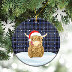 Clark Modern Tartan Christmas Ceramic Ornament - Highland Cows Style