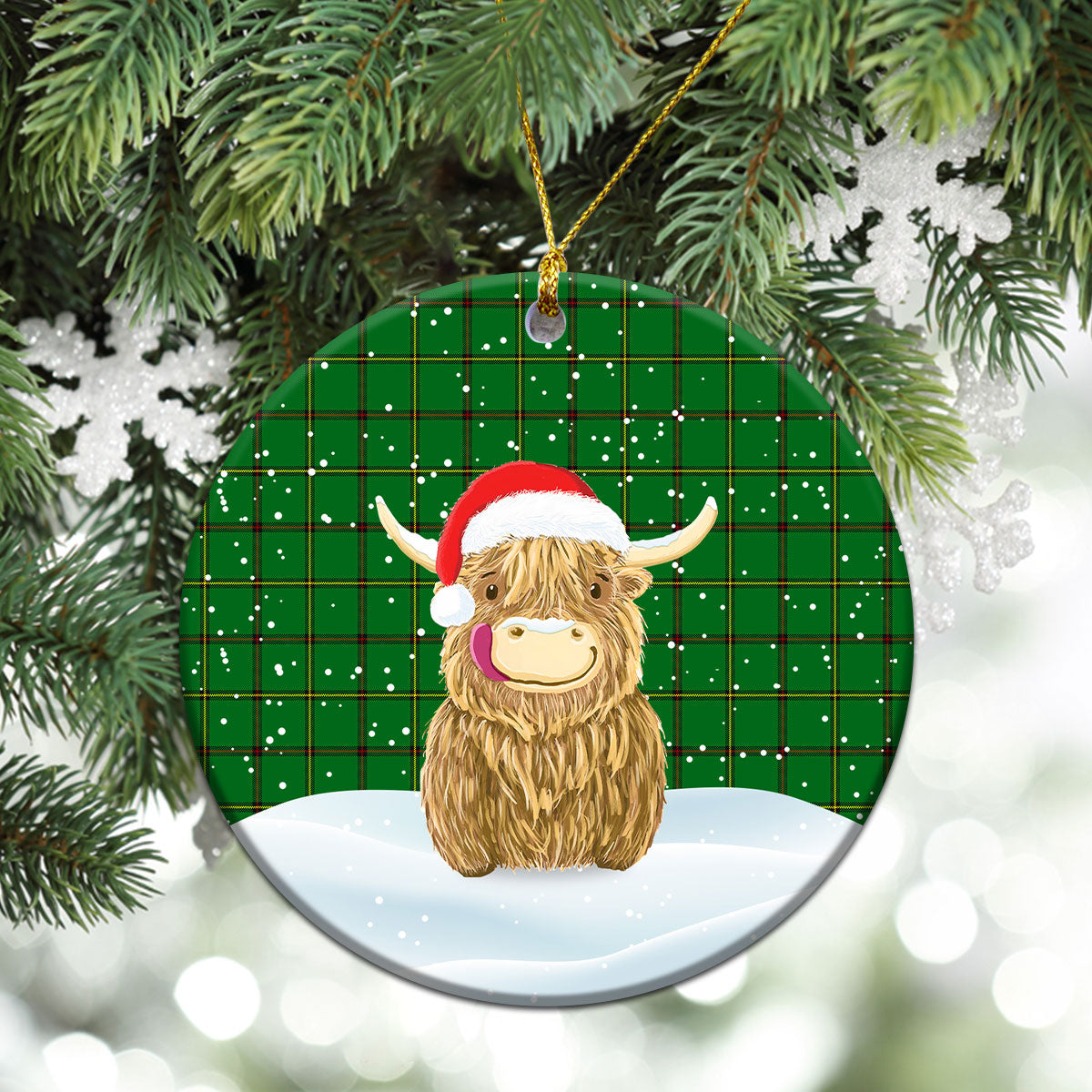 Don Tartan Christmas Ceramic Ornament - Highland Cows Style