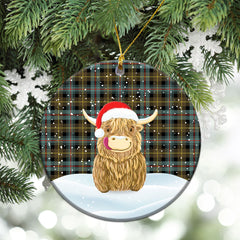 Farquharson Weathered Tartan Christmas Ceramic Ornament - Highland Cows Style