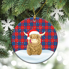 Galloway Red Tartan Christmas Ceramic Ornament - Highland Cows Style