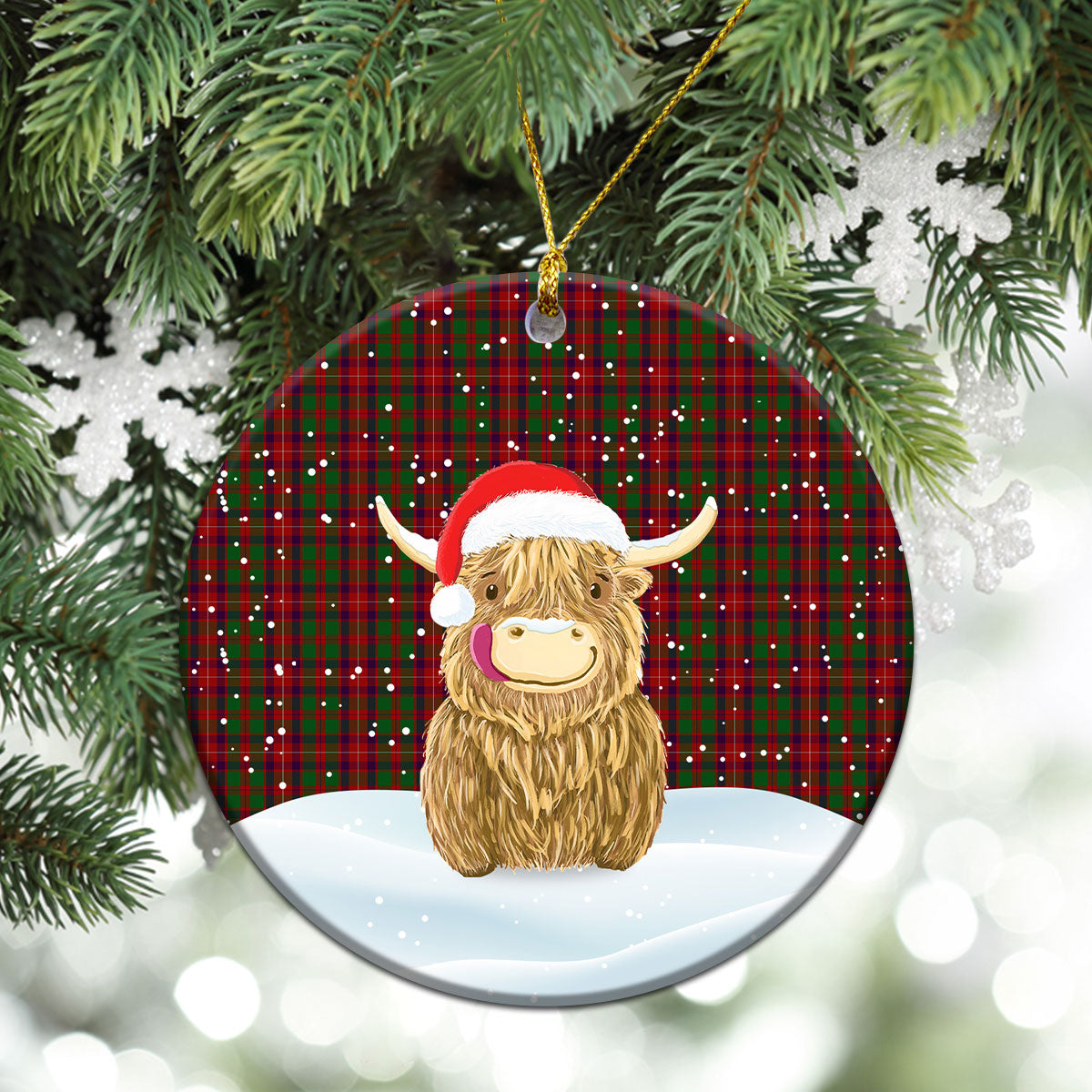 Ged Tartan Christmas Ceramic Ornament - Highland Cows Style