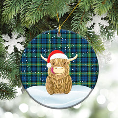 Gordon Ancient Tartan Christmas Ceramic Ornament - Highland Cows Style