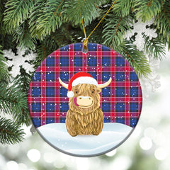 Graham of Menteith Red Tartan Christmas Ceramic Ornament - Highland Cows Style