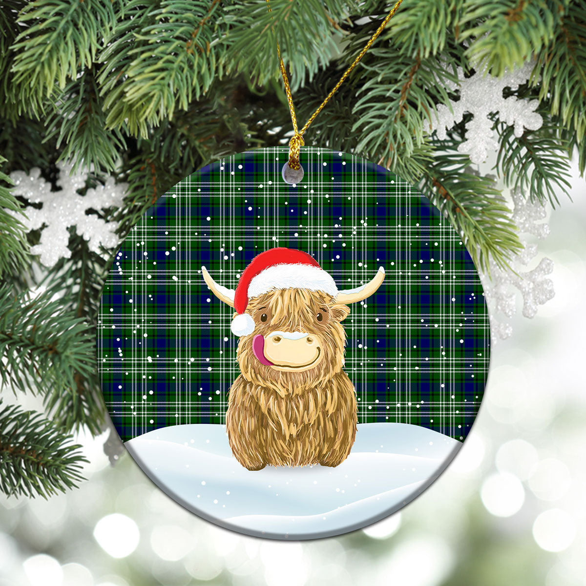 Learmonth Tartan Christmas Ceramic Ornament - Highland Cows Style