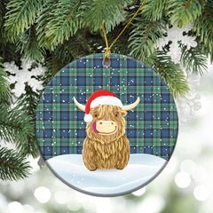 Leslie Hunting Ancient Tartan Christmas Ceramic Ornament - Highland Cows Style