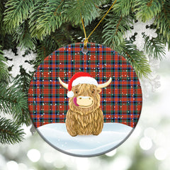 MacDuff Ancient Tartan Christmas Ceramic Ornament - Highland Cows Style