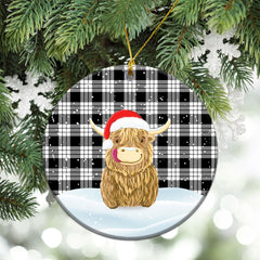 MacFarlane Black _ White Tartan Christmas Ceramic Ornament - Highland Cows Style