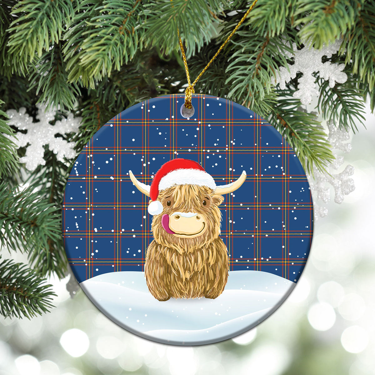 MacLaine of Loch Buie Hunting Ancient Tartan Christmas Ceramic Ornament - Highland Cows Style