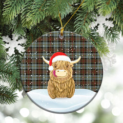 MacLeod of Harris Weathered Tartan Christmas Ceramic Ornament - Highland Cows Style