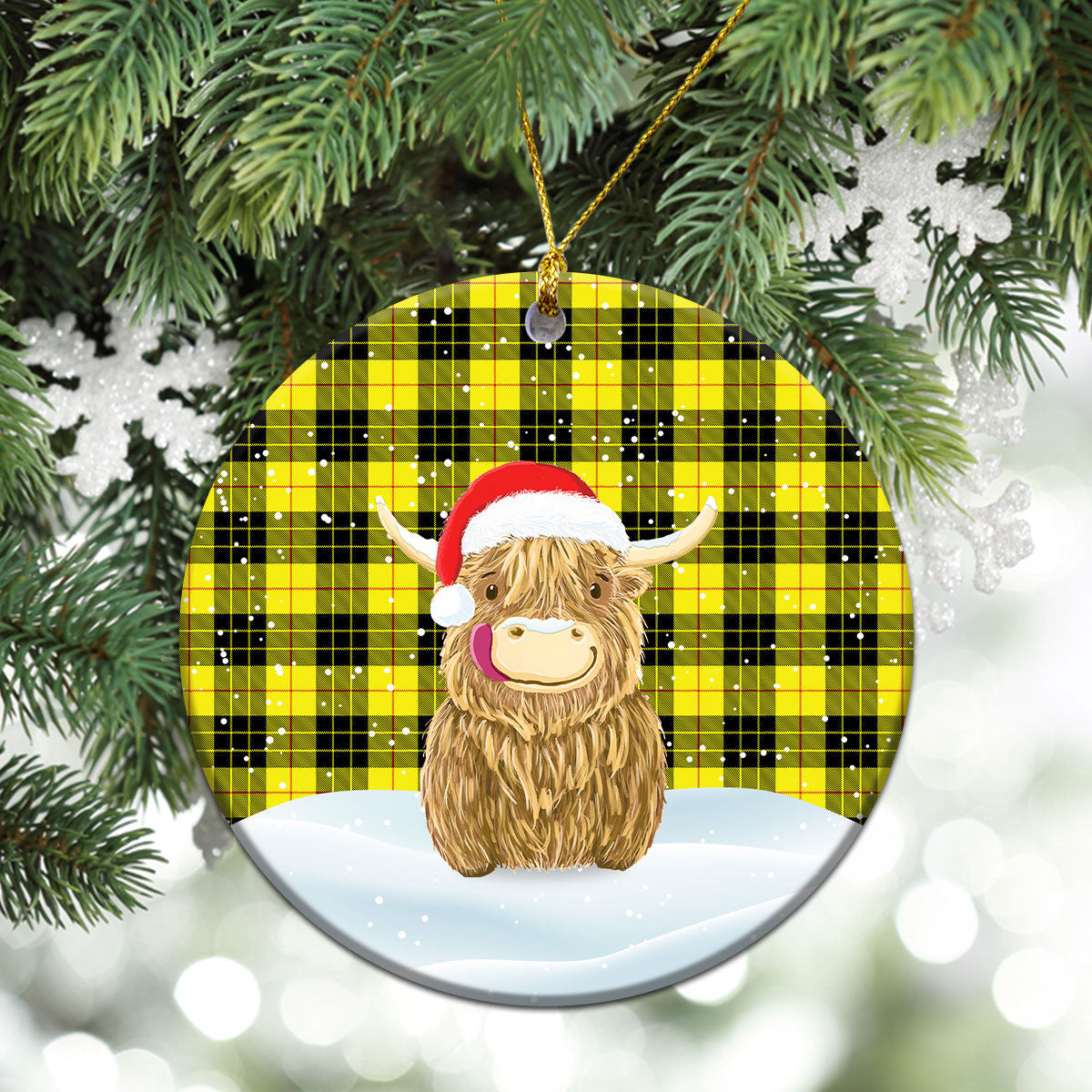 MacLeod of Lewis Modern Tartan Christmas Ceramic Ornament - Highland Cows Style