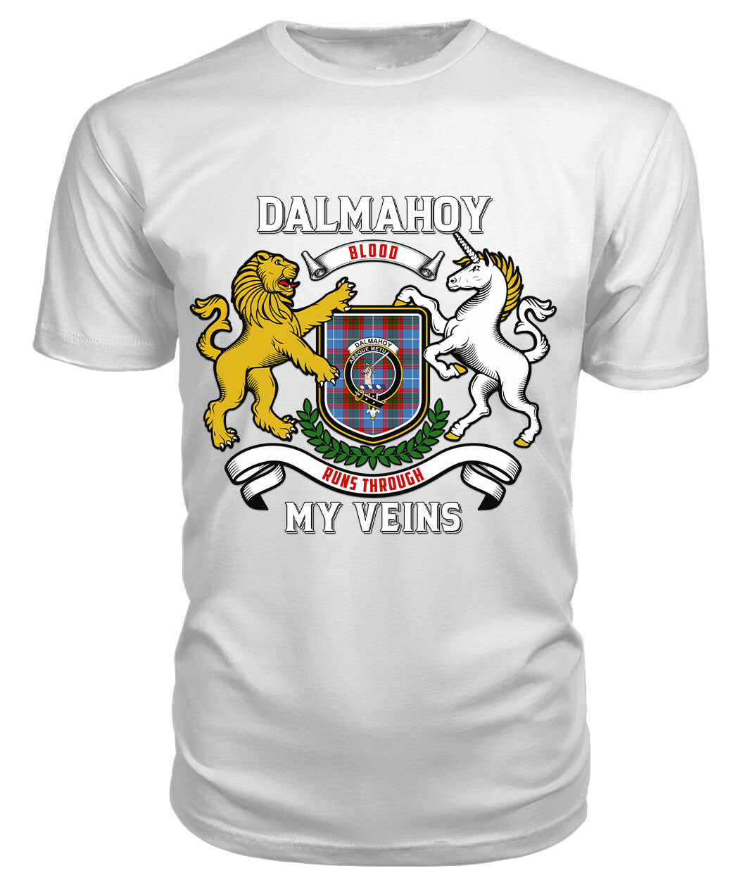 Dalmahoy Tartan Crest 2D T-shirt - Blood Runs Through My Veins Style