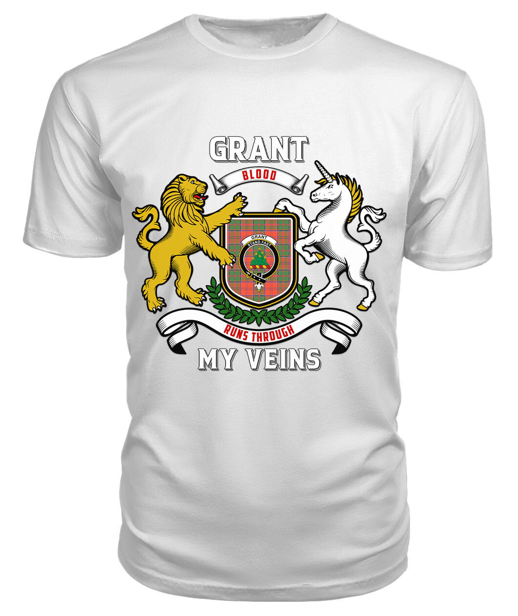 Grant Ancient Tartan Crest 2D T-shirt - Blood Runs Through My Veins Style