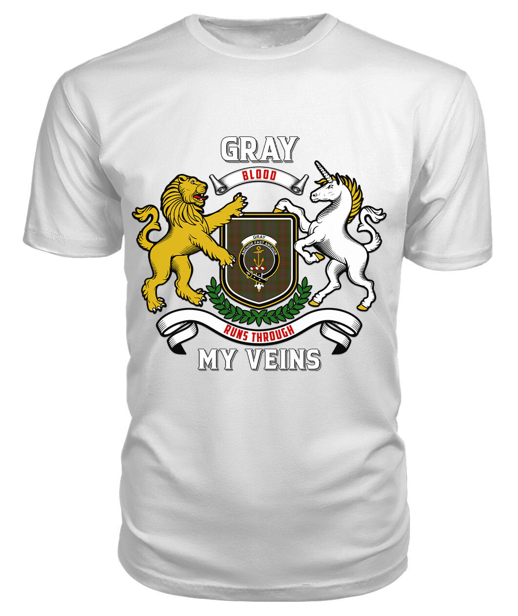 Gray Tartan Crest 2D T-shirt - Blood Runs Through My Veins Style