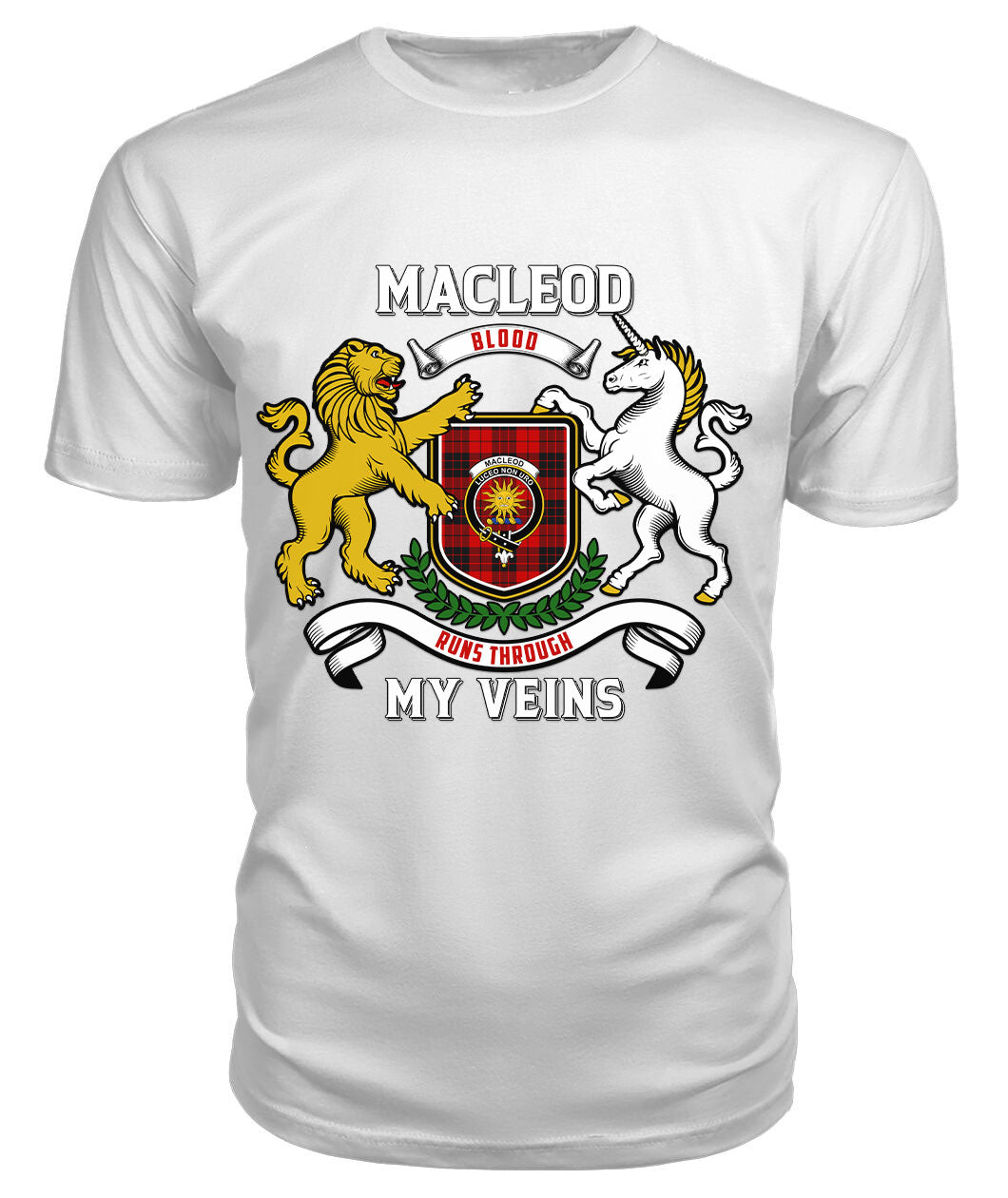 MacLeod of Raasay Tartan Crest 2D T-shirt - Blood Runs Through My Veins Style