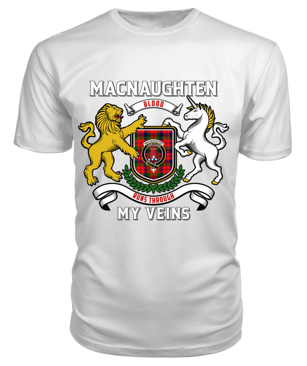 MacNaughten Tartan Crest 2D T-shirt - Blood Runs Through My Veins Style