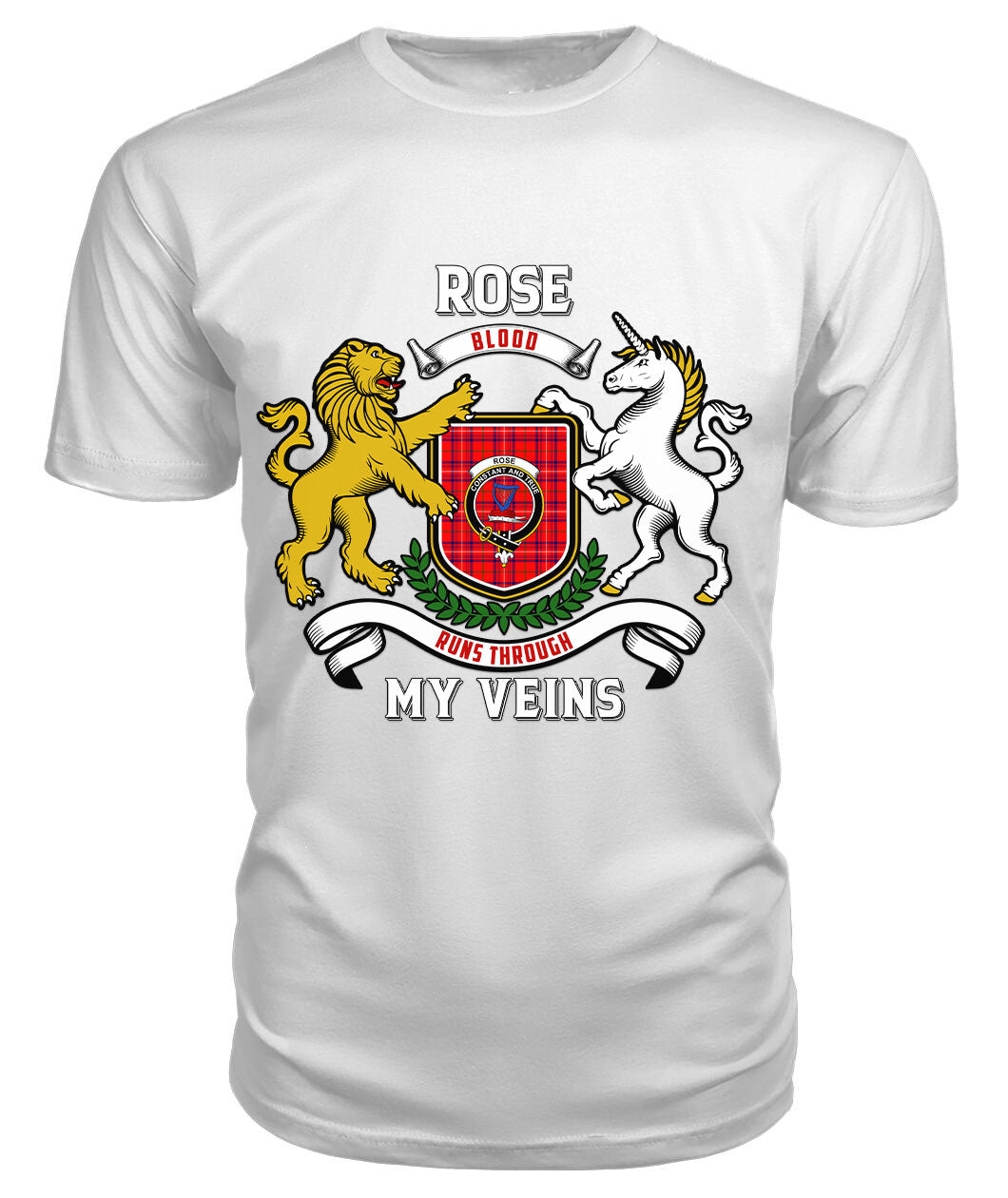 Rose Modern Tartan Crest 2D T-shirt - Blood Runs Through My Veins Style