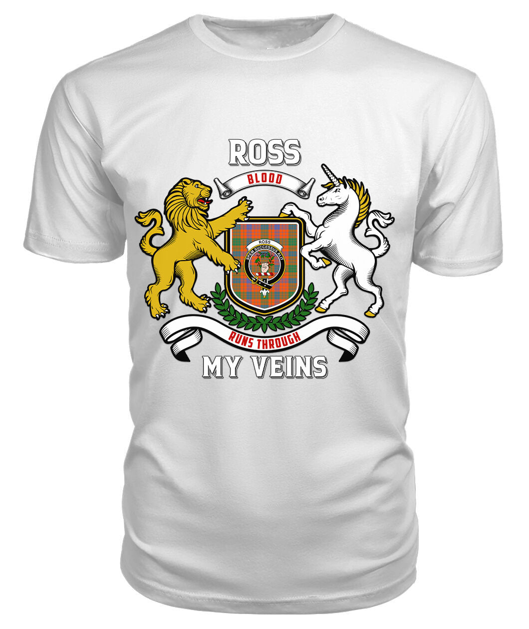 Ross Ancient Tartan Crest 2D T-shirt - Blood Runs Through My Veins Style