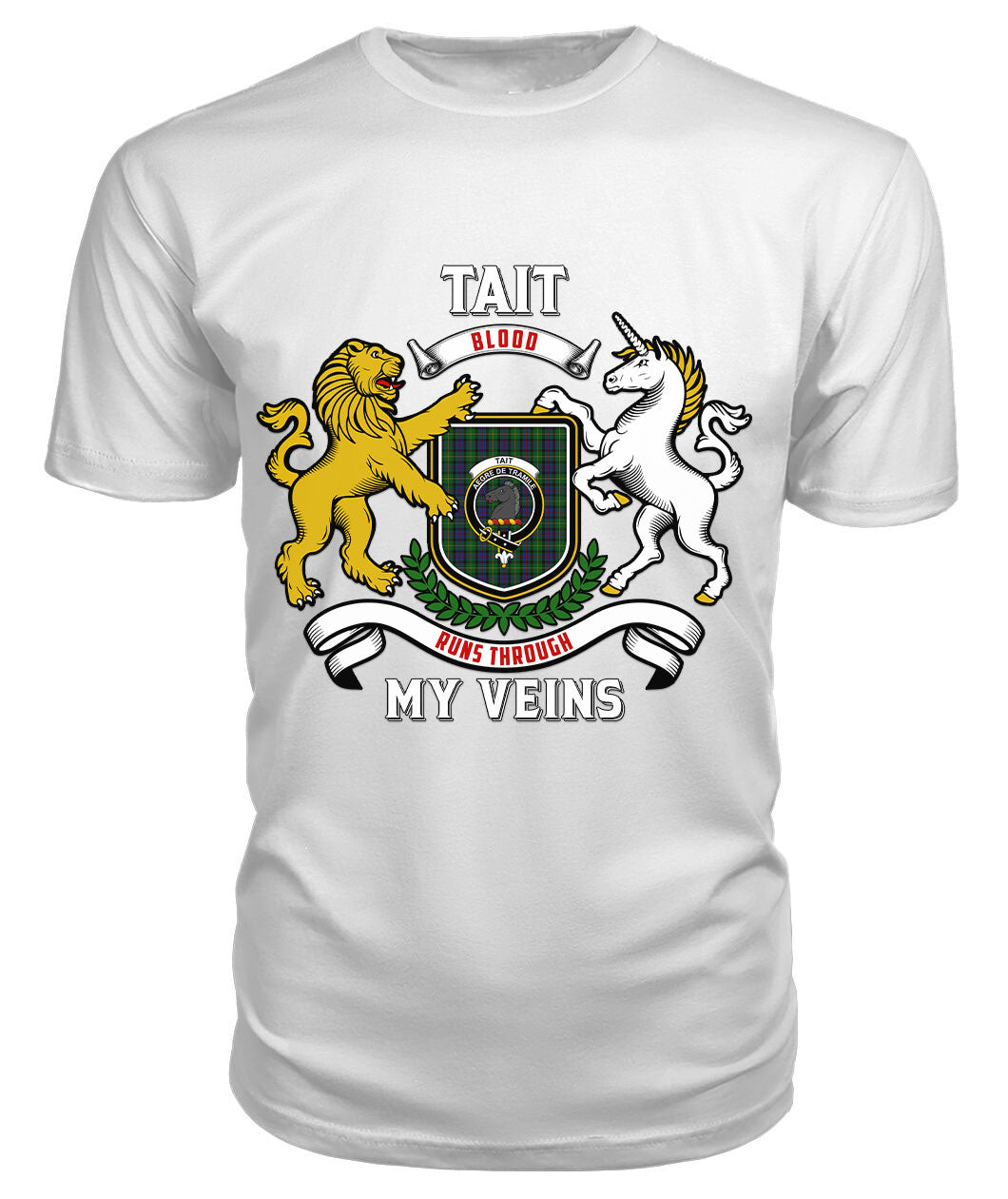 Tait Tartan Crest 2D T-shirt - Blood Runs Through My Veins Style