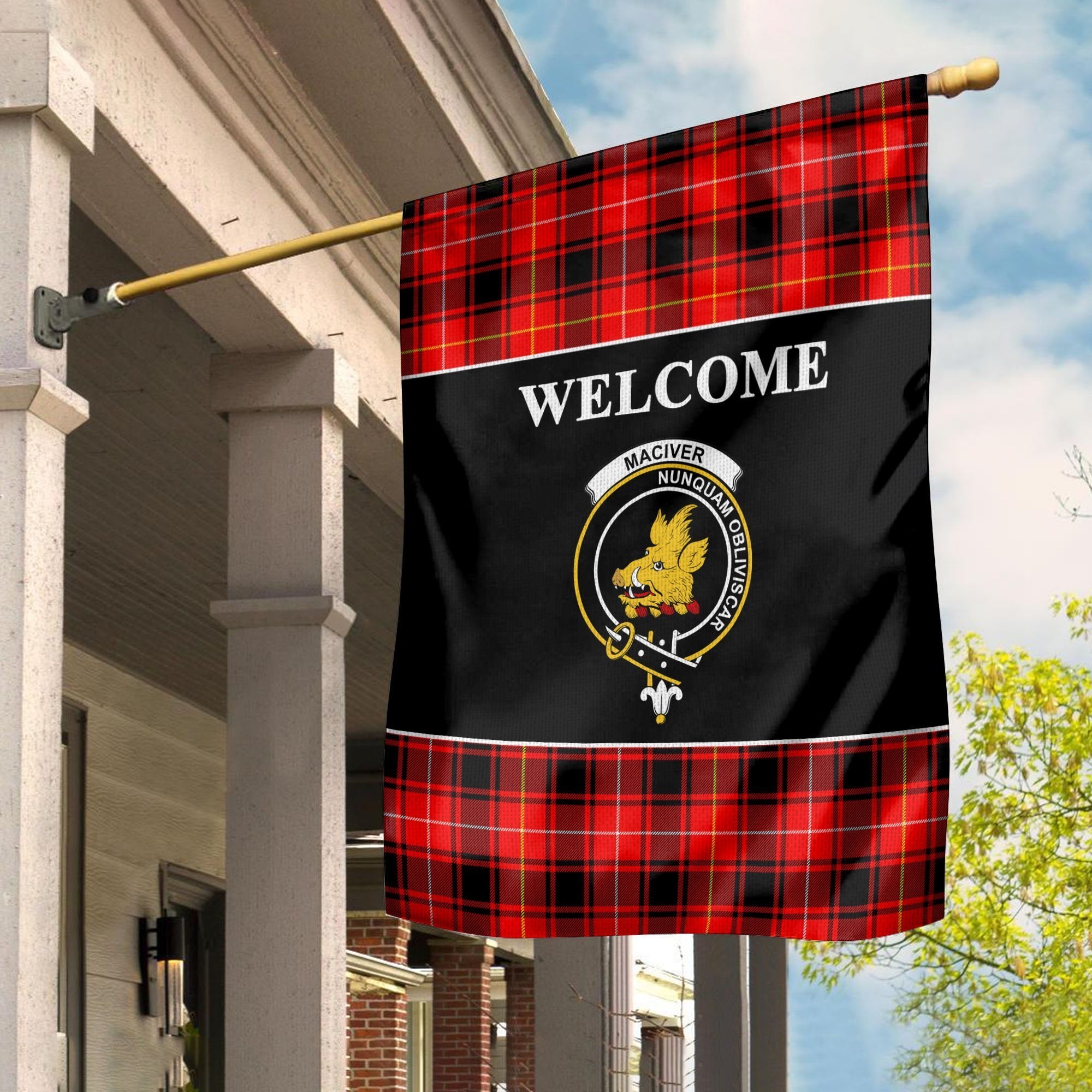 MacIver Tartan Crest Black Garden Flag