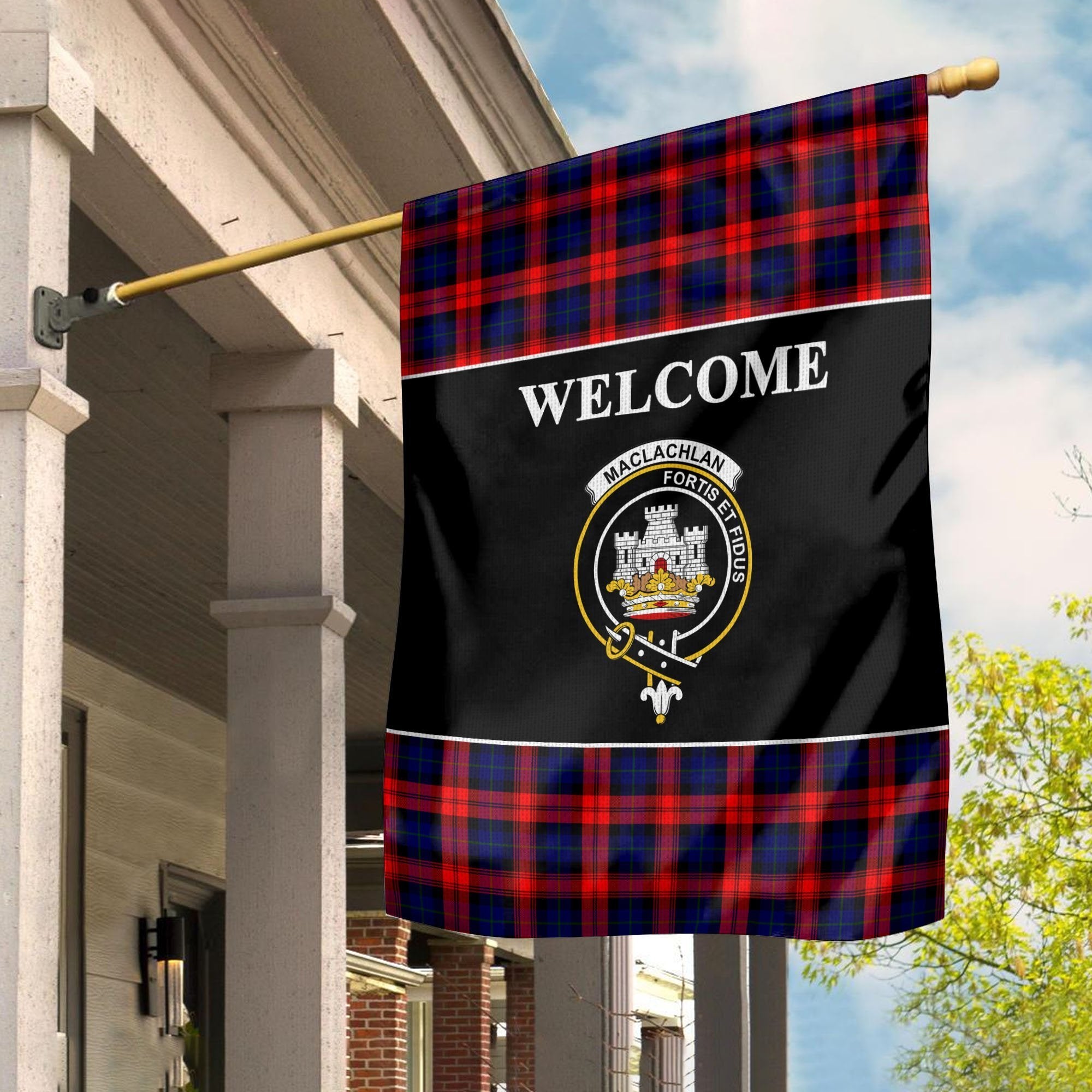 MacLachlan Tartan Crest Black Garden Flag