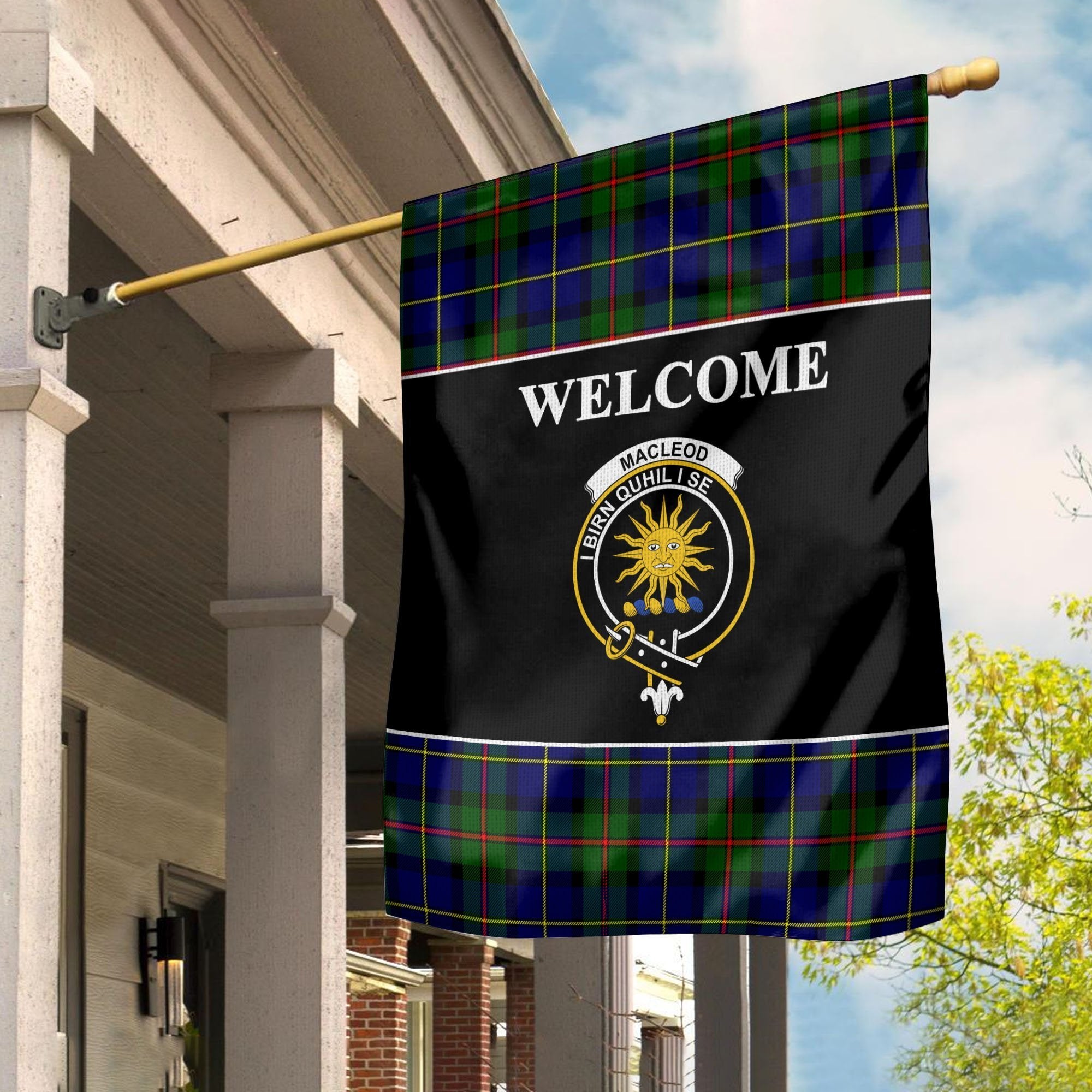 MacLeod Tartan Crest Black Garden Flag