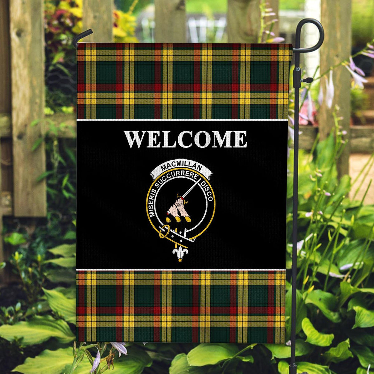 MacMillan Tartan Crest Black Garden Flag