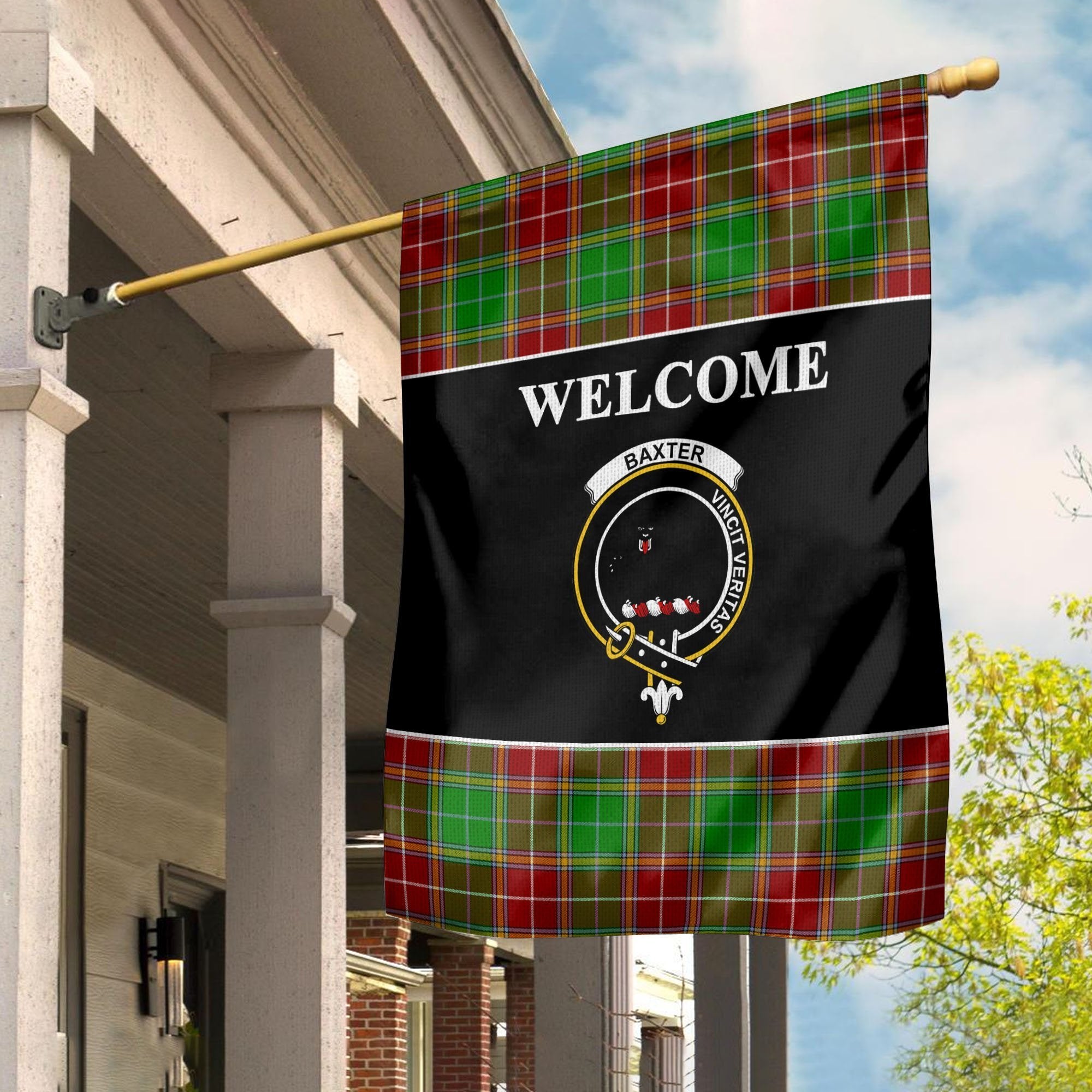 Baxter Tartan Crest Black Garden Flag