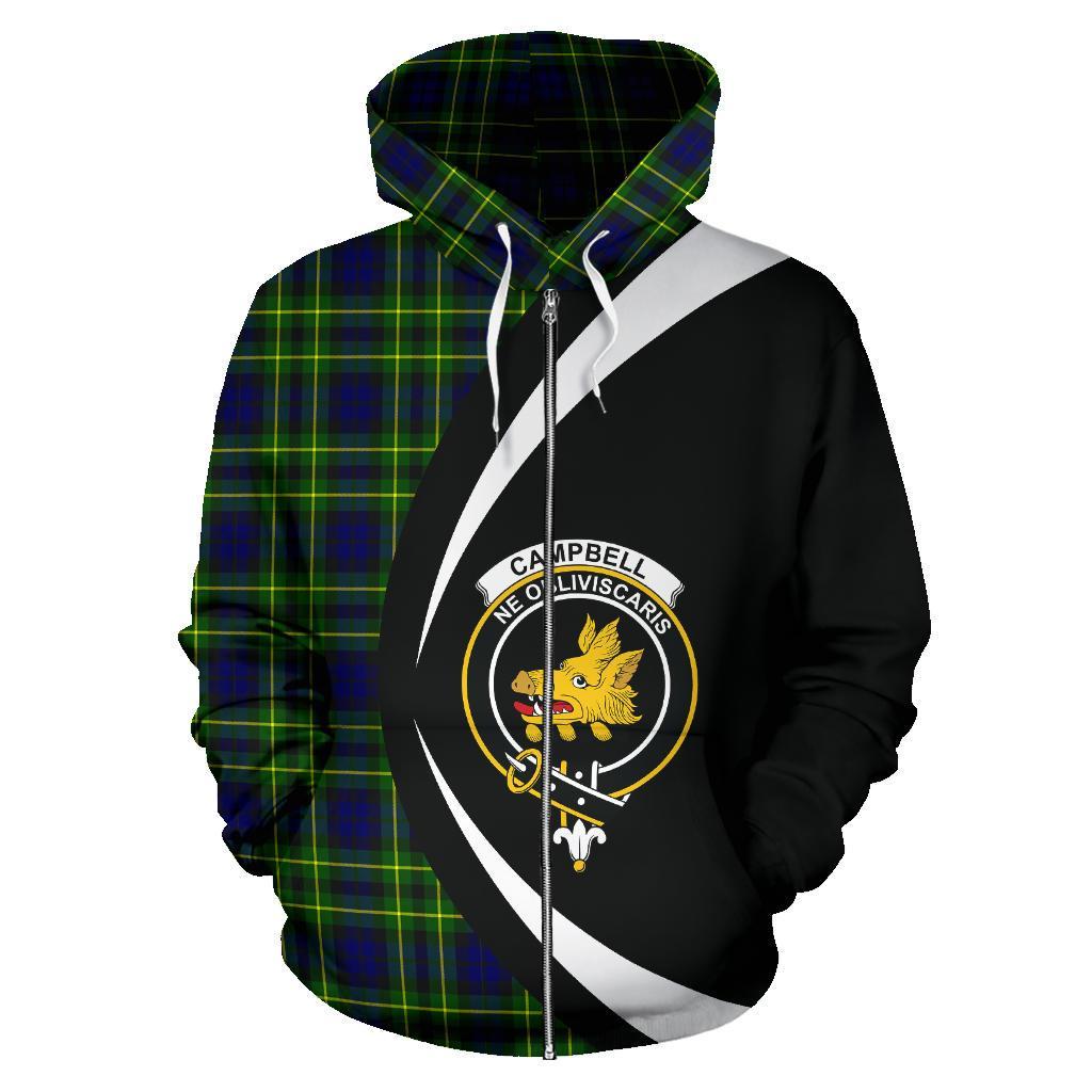 Campbell of Breadalbane Morden Tartan Crest Zipper Hoodie - Circle Style