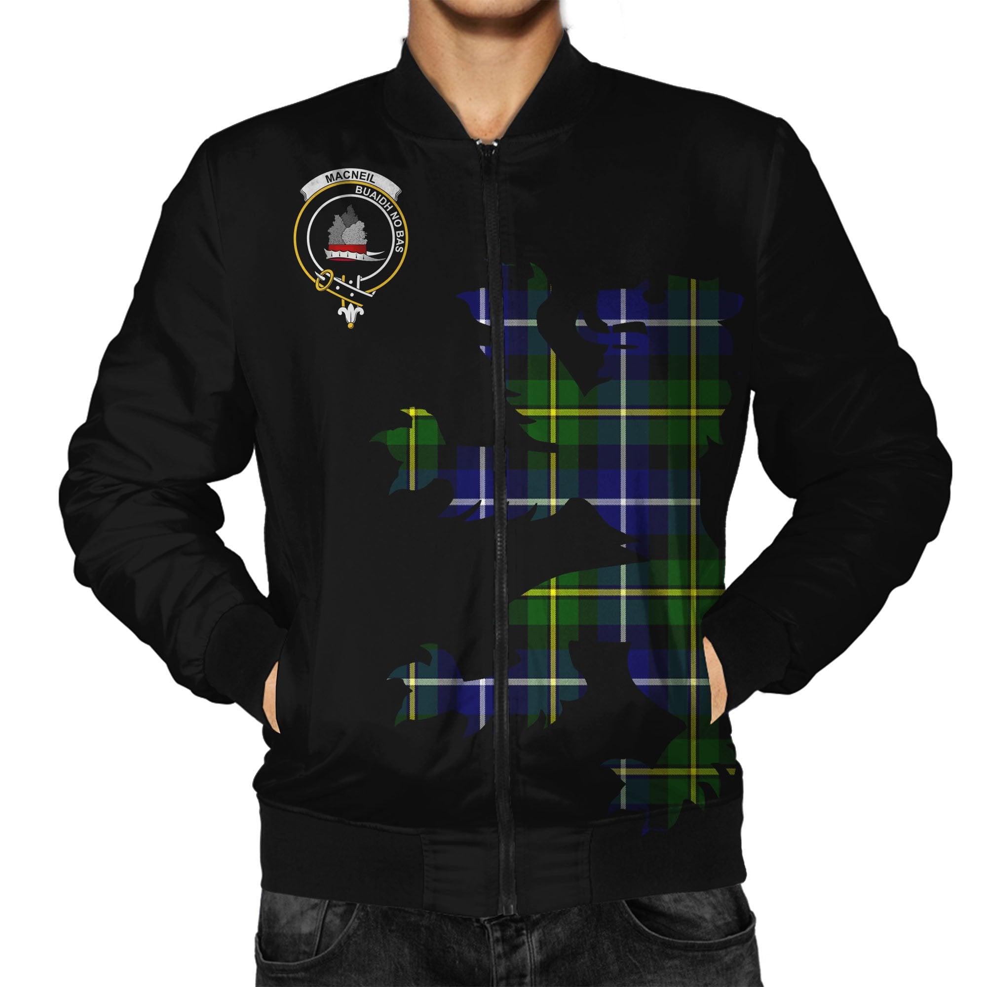 MacNeil of Barra Tartan Bomber Jacket Lion & Thistle