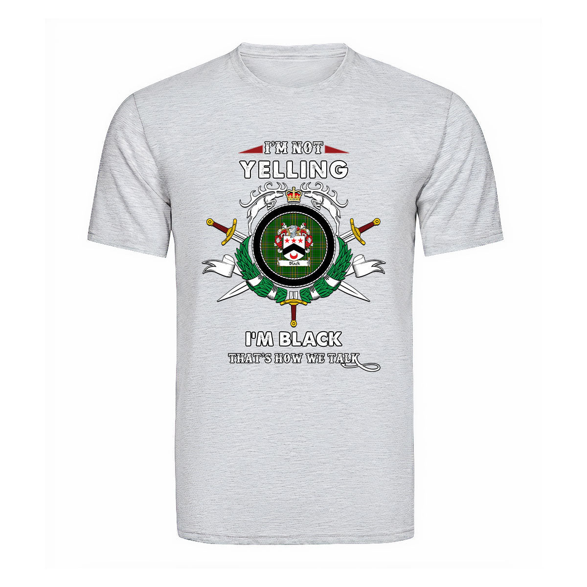 Black Tartan Crest T-shirt - I'm not yelling style