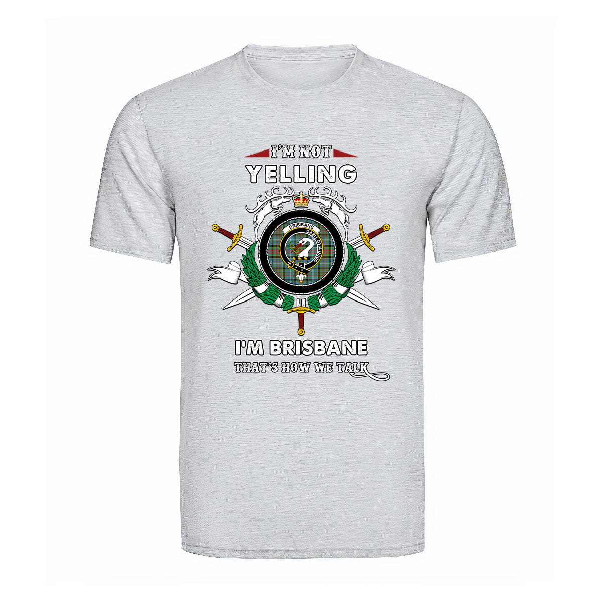 Brisbane Tartan Crest T-shirt - I'm not yelling style