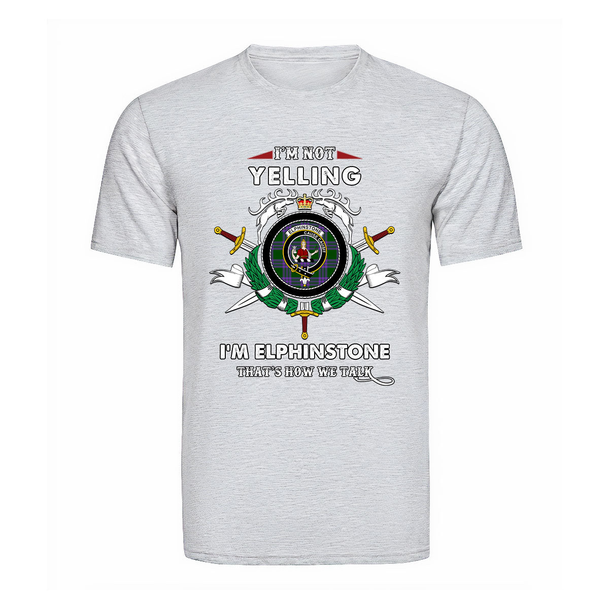 Elphinstone Tartan Crest T-shirt - I'm not yelling style