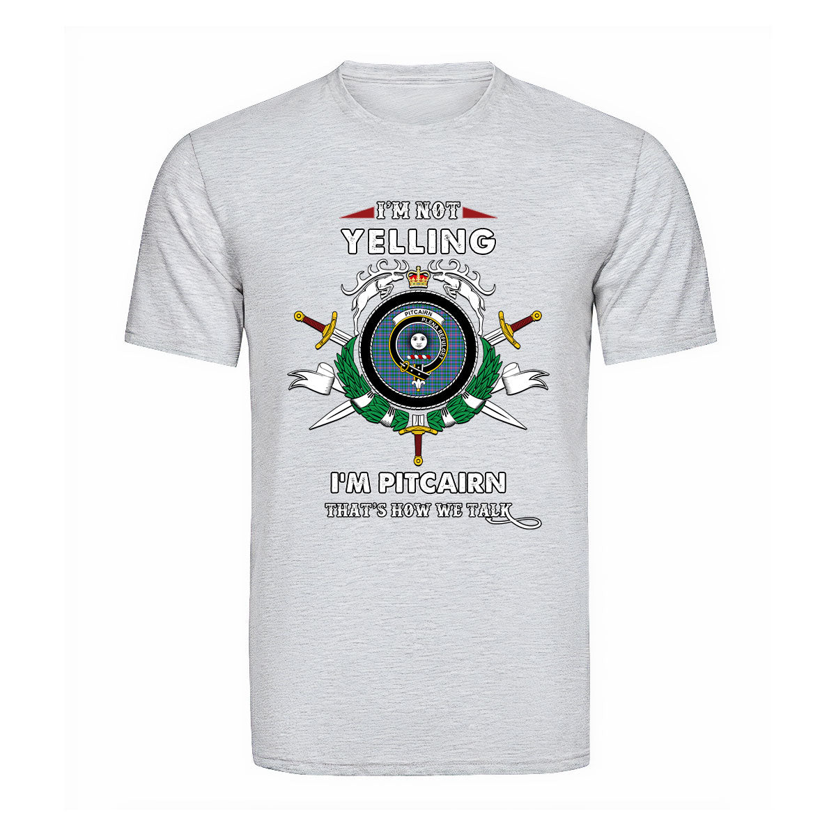 Pitcairn Tartan Crest T-shirt - I'm not yelling style