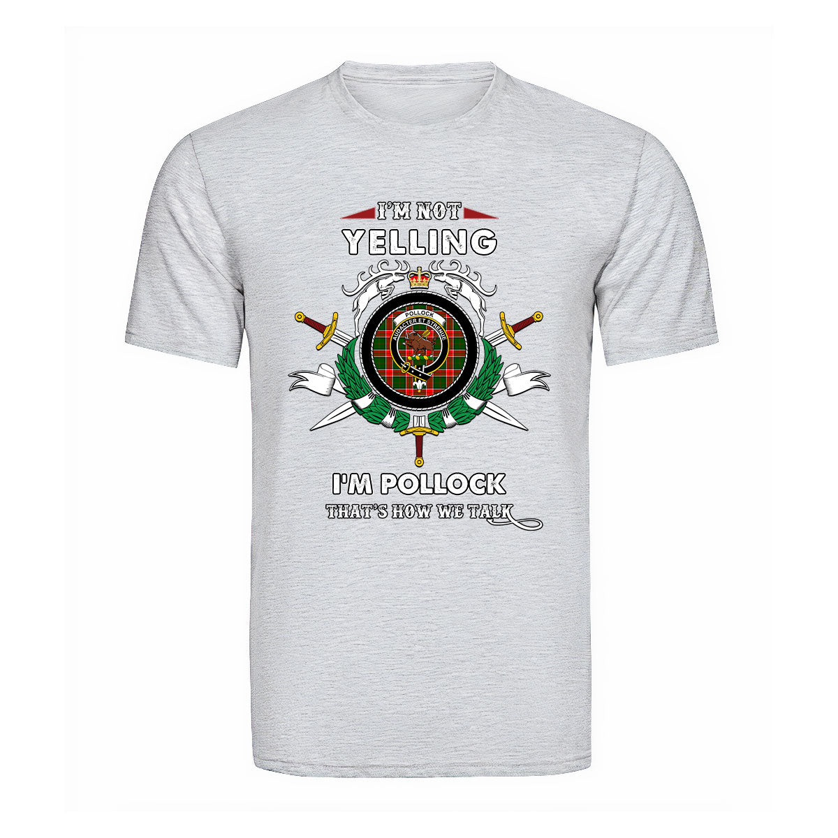 Pollock Tartan Crest T-shirt - I'm not yelling style