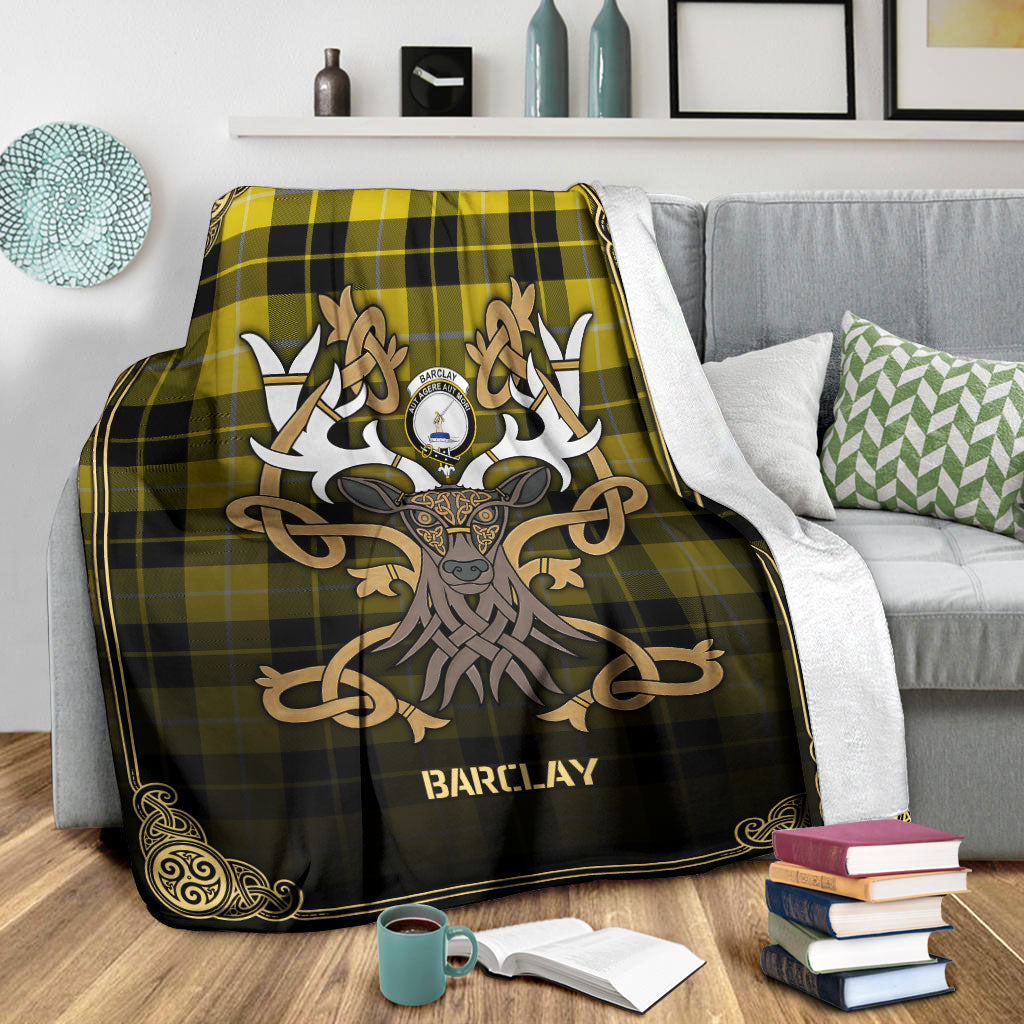 Barclay Dress Modern Tartan Crest Premium Blanket - Celtic Stag style