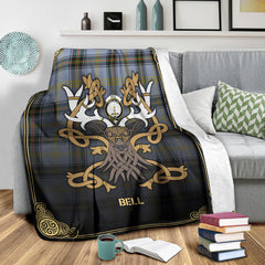 Bell of the Borders Tartan Crest Premium Blanket - Celtic Stag style